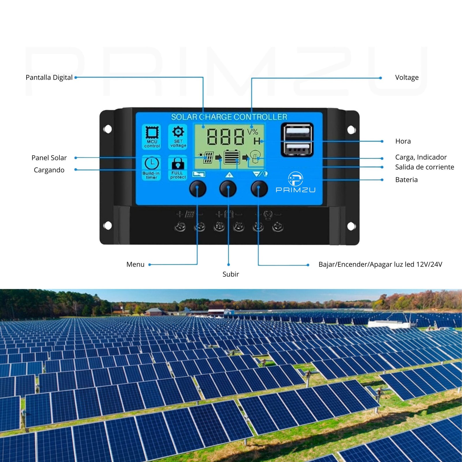 30A Solar Panel Battery Charge Controller 12V/24V LCD Regulator Auto Dual USB US - Image 4