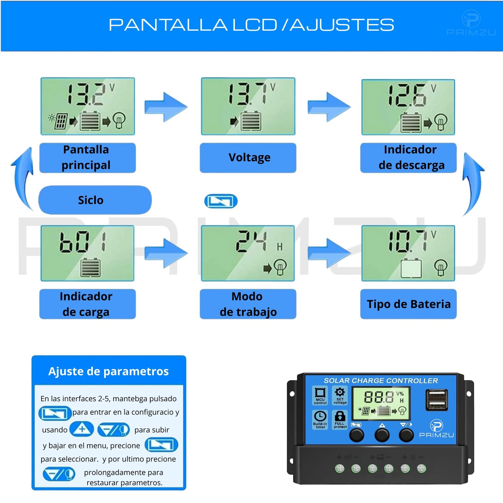 30A Solar Panel Battery Charge Controller 12V/24V LCD Regulator Auto Dual USB US - Image 5