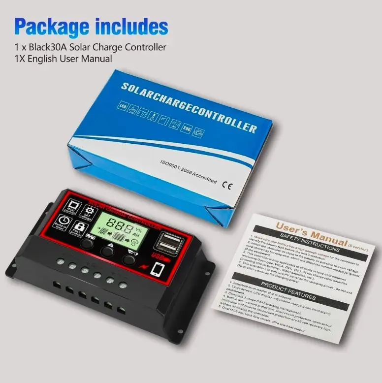 30A Solar Charge Controller, 12V/ 24V - Imagen 5