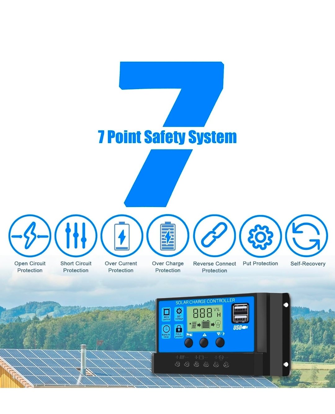 30A Solar Panel Battery Charge Controller 12V/24V LCD Regulator Auto Dual USB US - Image 6